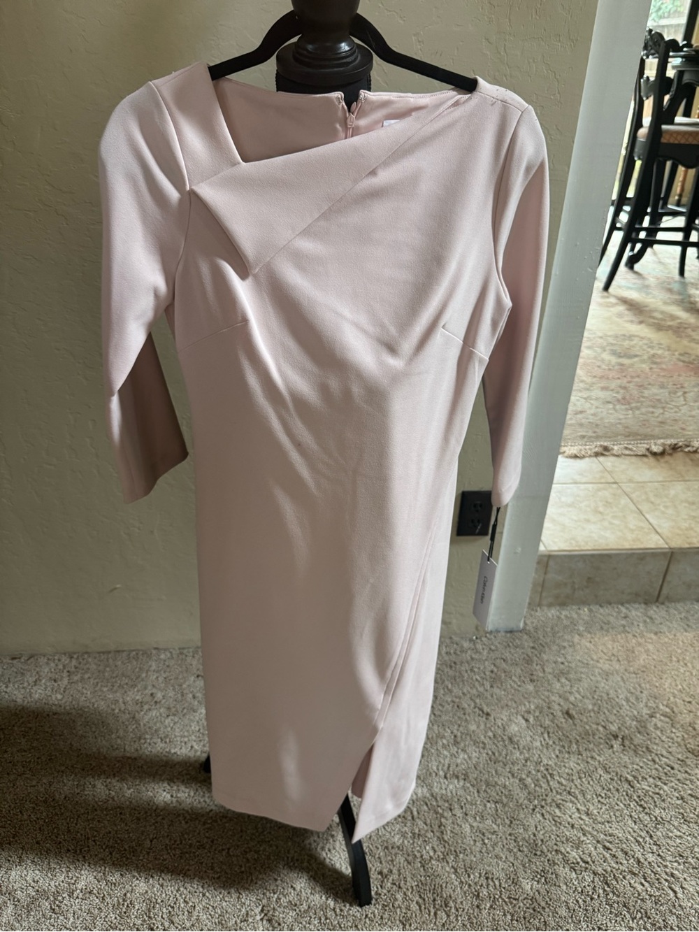 Calvin Klein Pale Pink Midi Dress with Asymmetric Fold